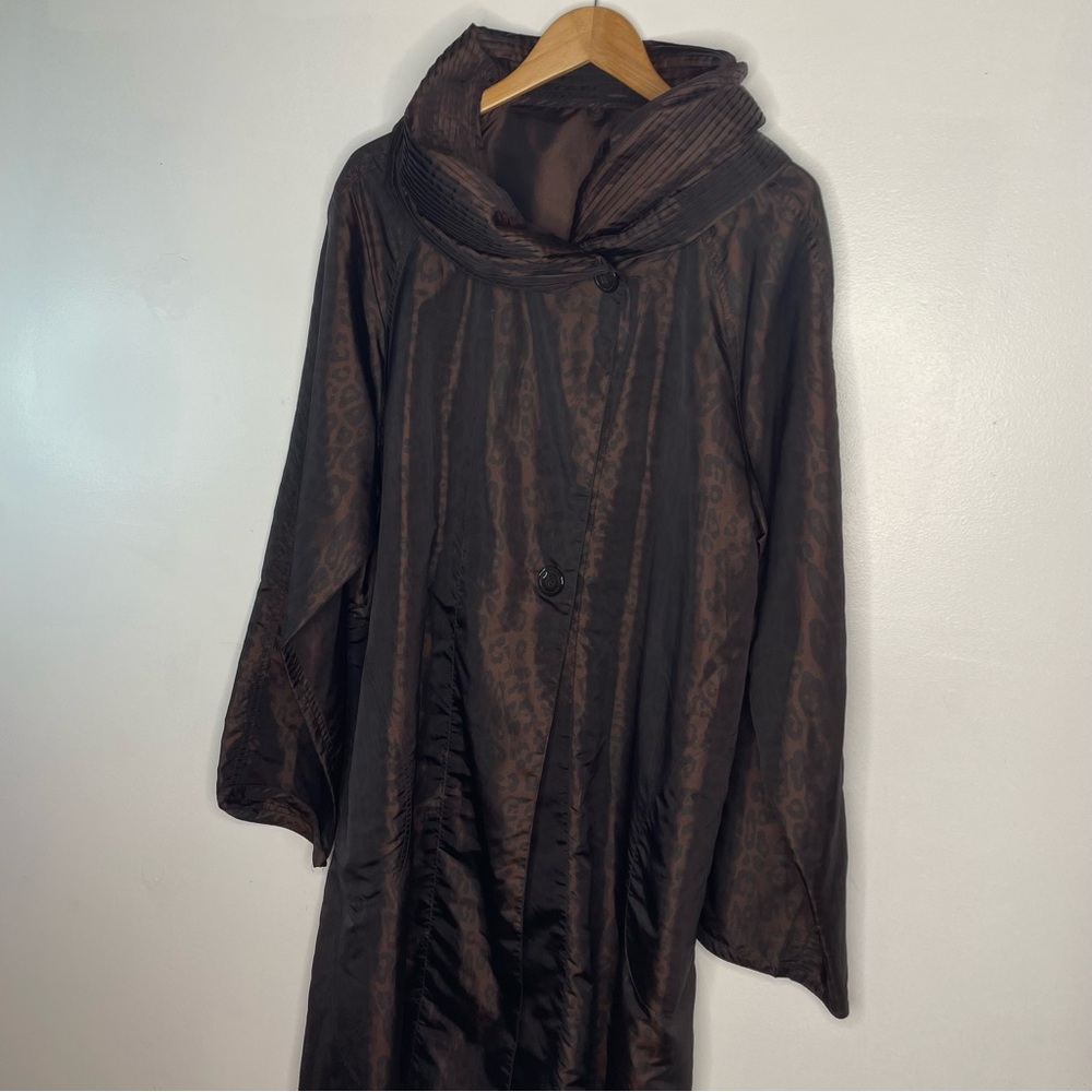 Women's Brown Long Hooded Rain Coat Leopard XL